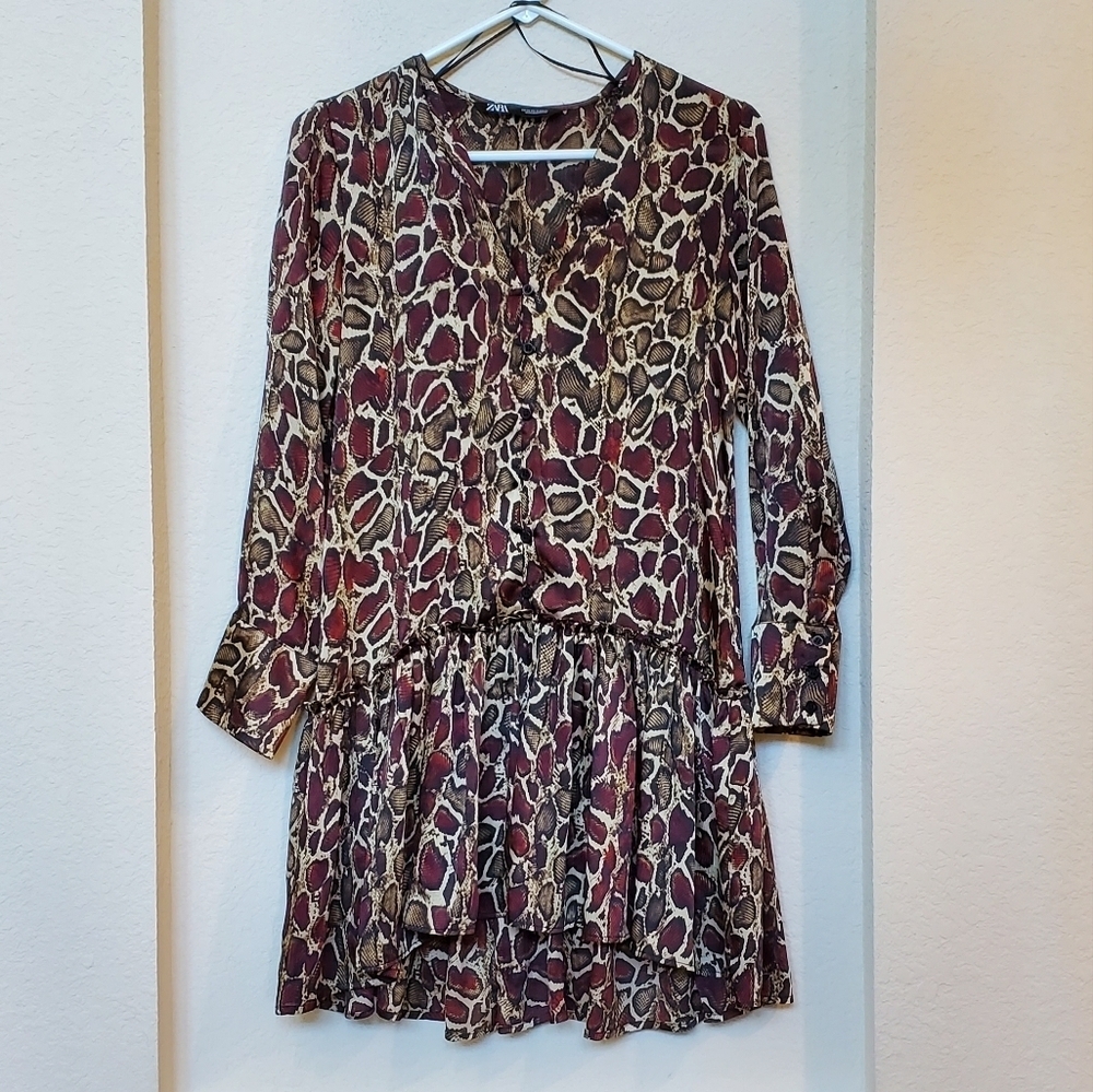 Zara Drop Waist Snake Print Dress. Size XS